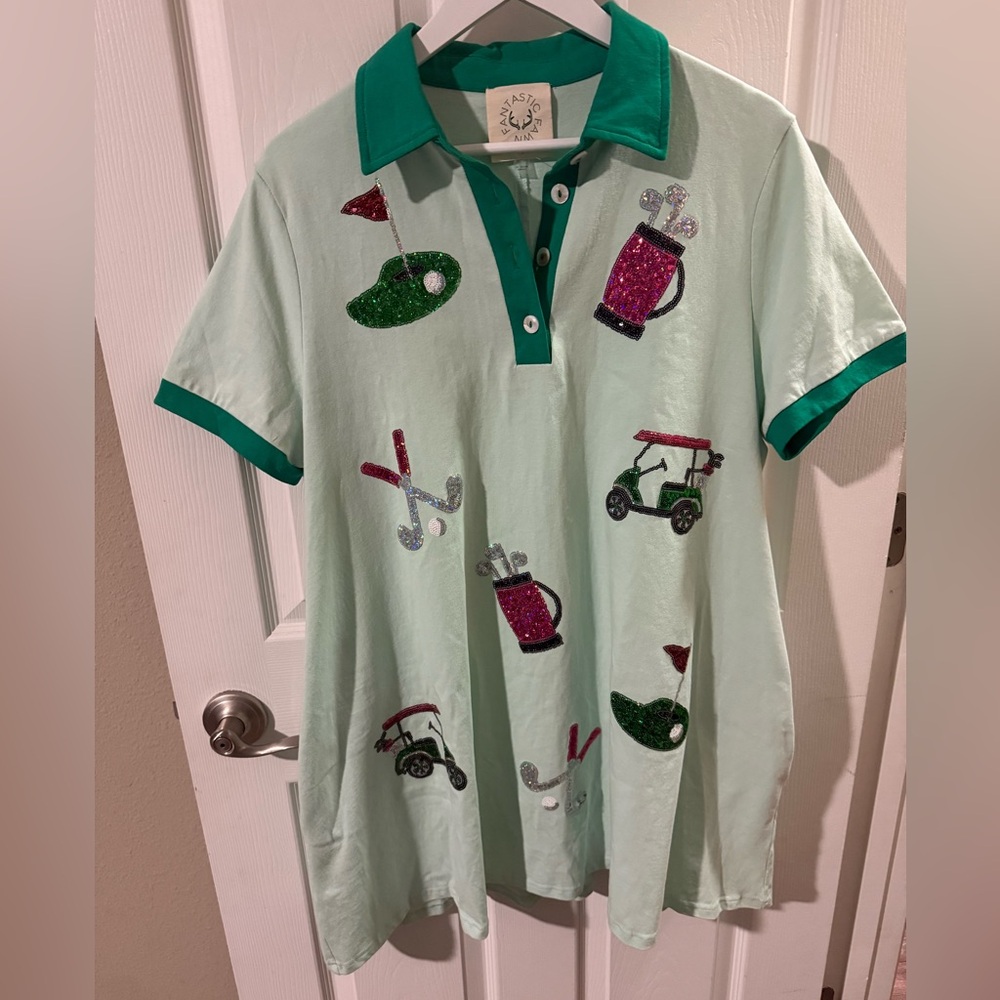 Brand New with Tags Women’s Fantastic Fawn Green Sequin Golf Themed Dress Large